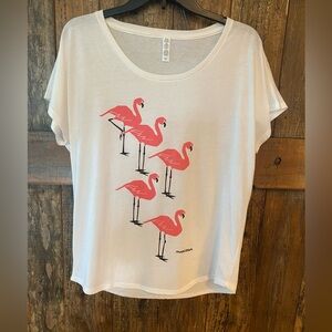 Marushka Sz M White Pink Flamingo Shirt Sleeve Everyday Fun T-Shirt
